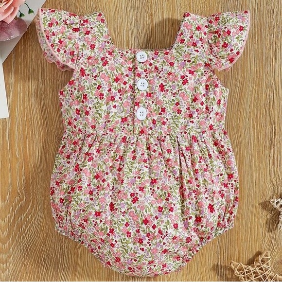 Baby Ditsy Floral Print Ruffle Trim Bodysuit - Picture 2 of 6